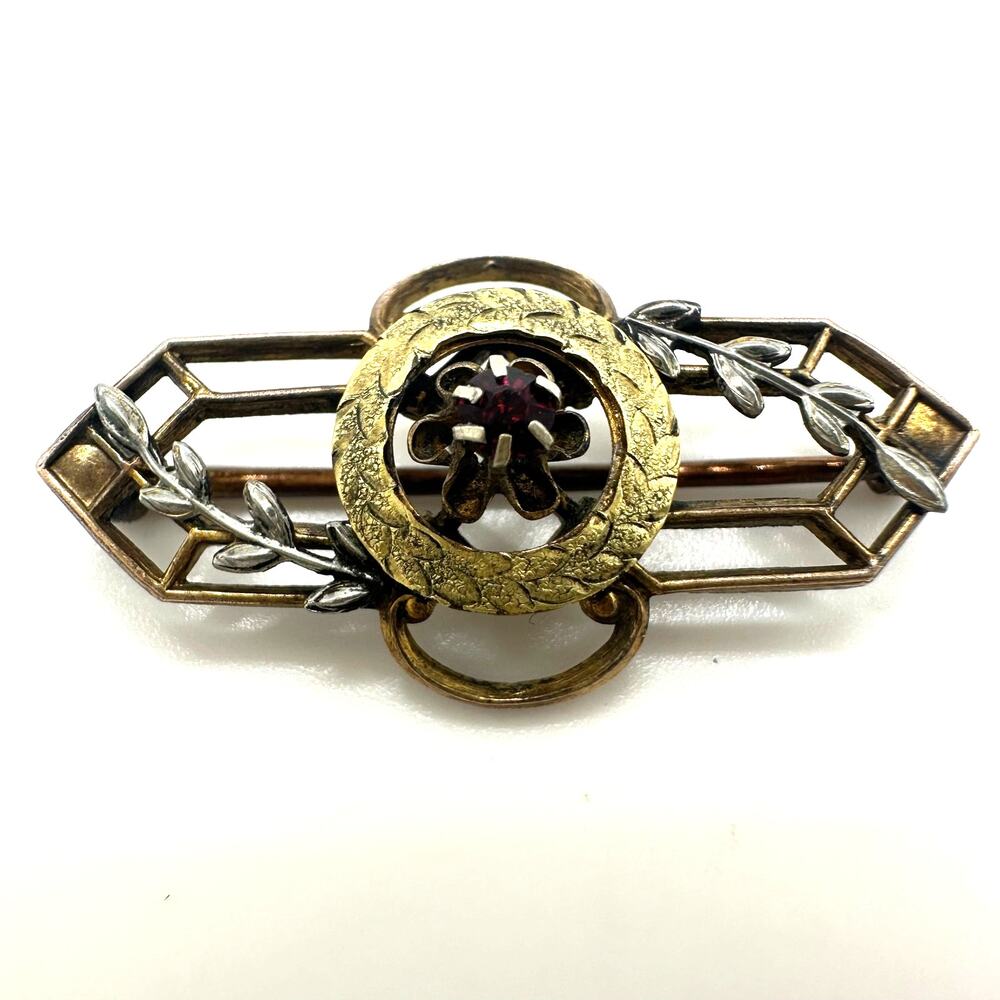 Cheever Tweedy antique Edwardian 1900s gold filled red glass paste brooch pin